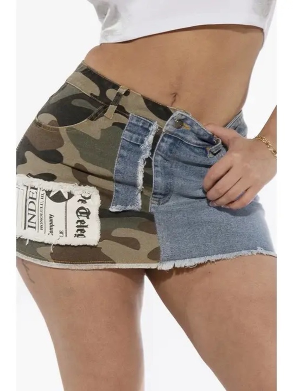 NWT Fashion Nova Mini Look At Me Camo Denim Skirt Size M
